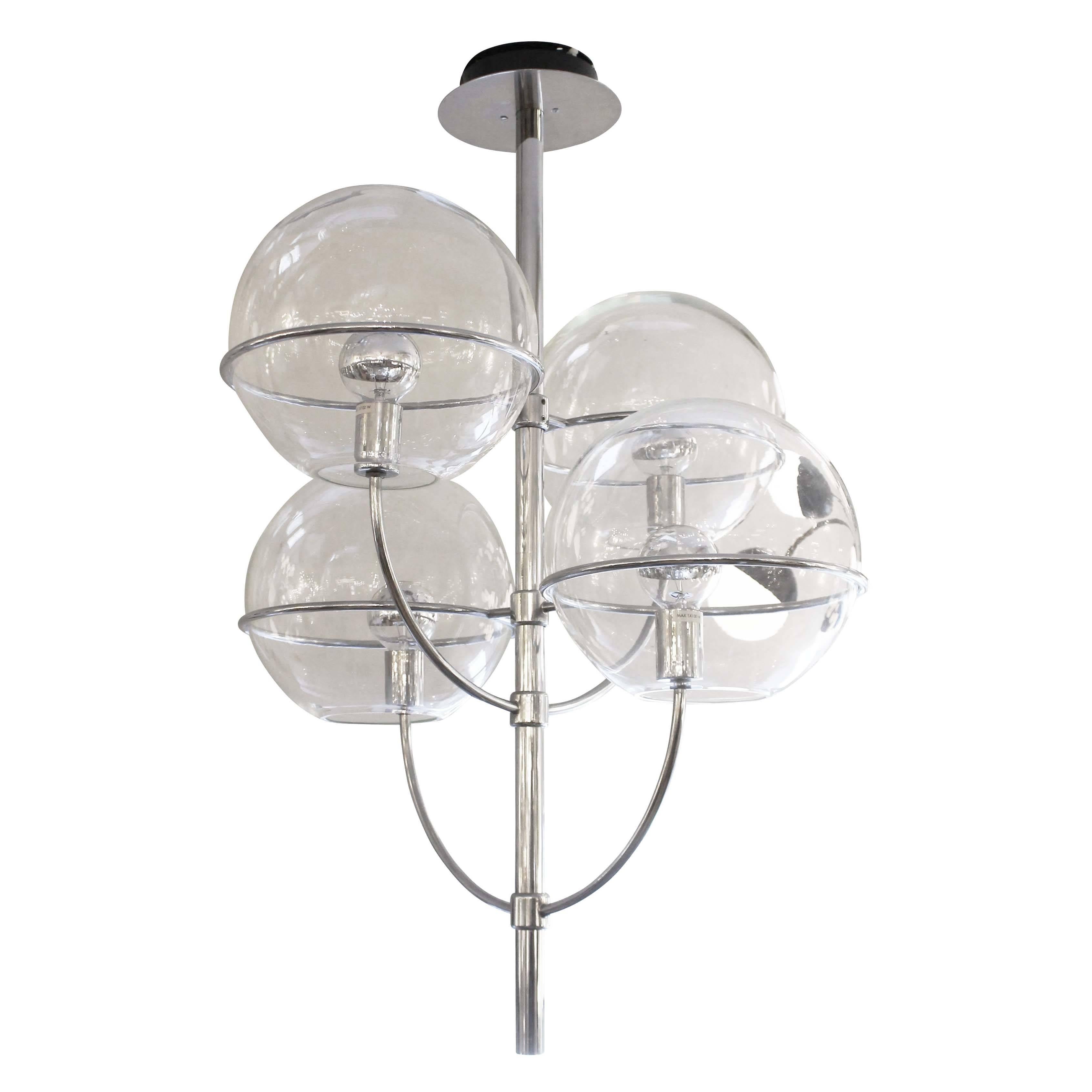 Large O-Luce Four Globe Chandelier, Italy, 1980s