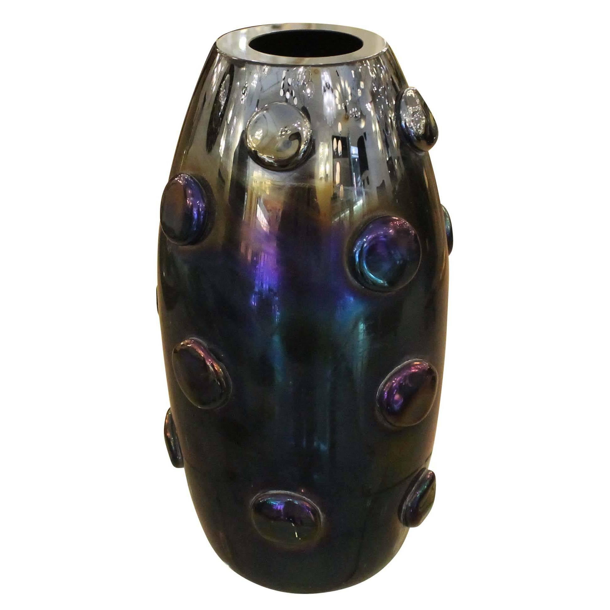Studded Iridescent Murano Glass Vase