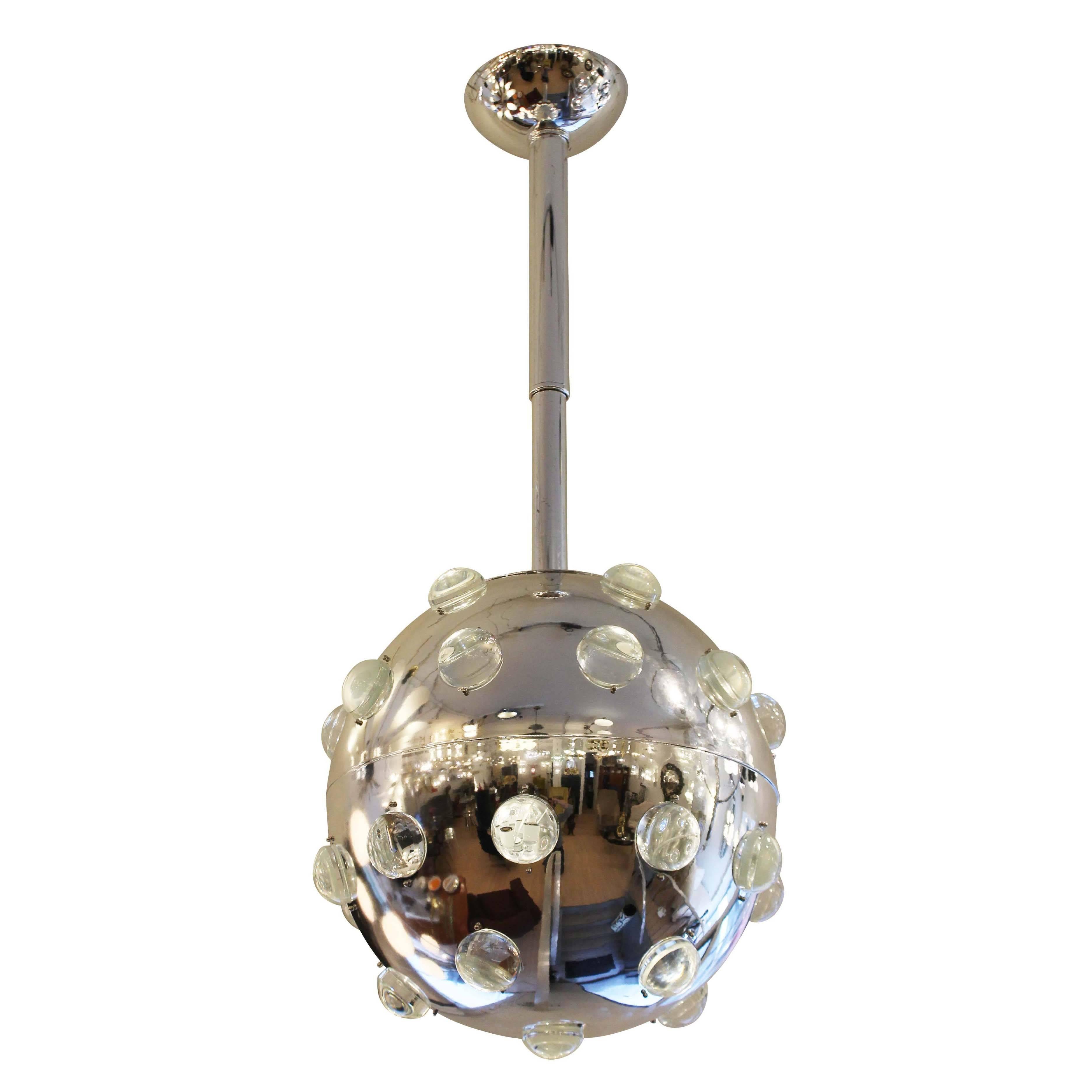 Large Chrome Pendant with Glass Studs, Italy, 1970s