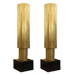 Sleek Pair of Brass Table Lamps by Banci