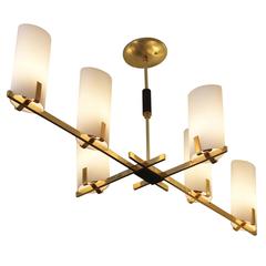 Elongated French Chandelier with Glass Shades, 1960s