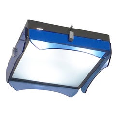 Square Veca Flush Mount with Blue Glasses, Italy, 1960s