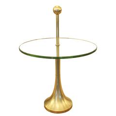 Diminutive Brass Side Table or Gueridon with Large Glass Top, Italy, Mid-Century