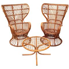 Pair of Wicker Armchairs and Table by Lio Carminati