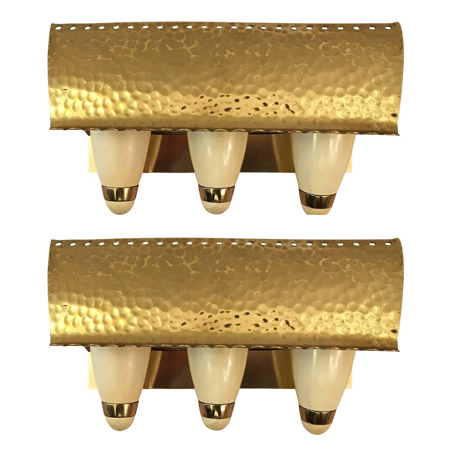 Pair of Brass Sconces with Adjustable Shield, Italy, 1960s