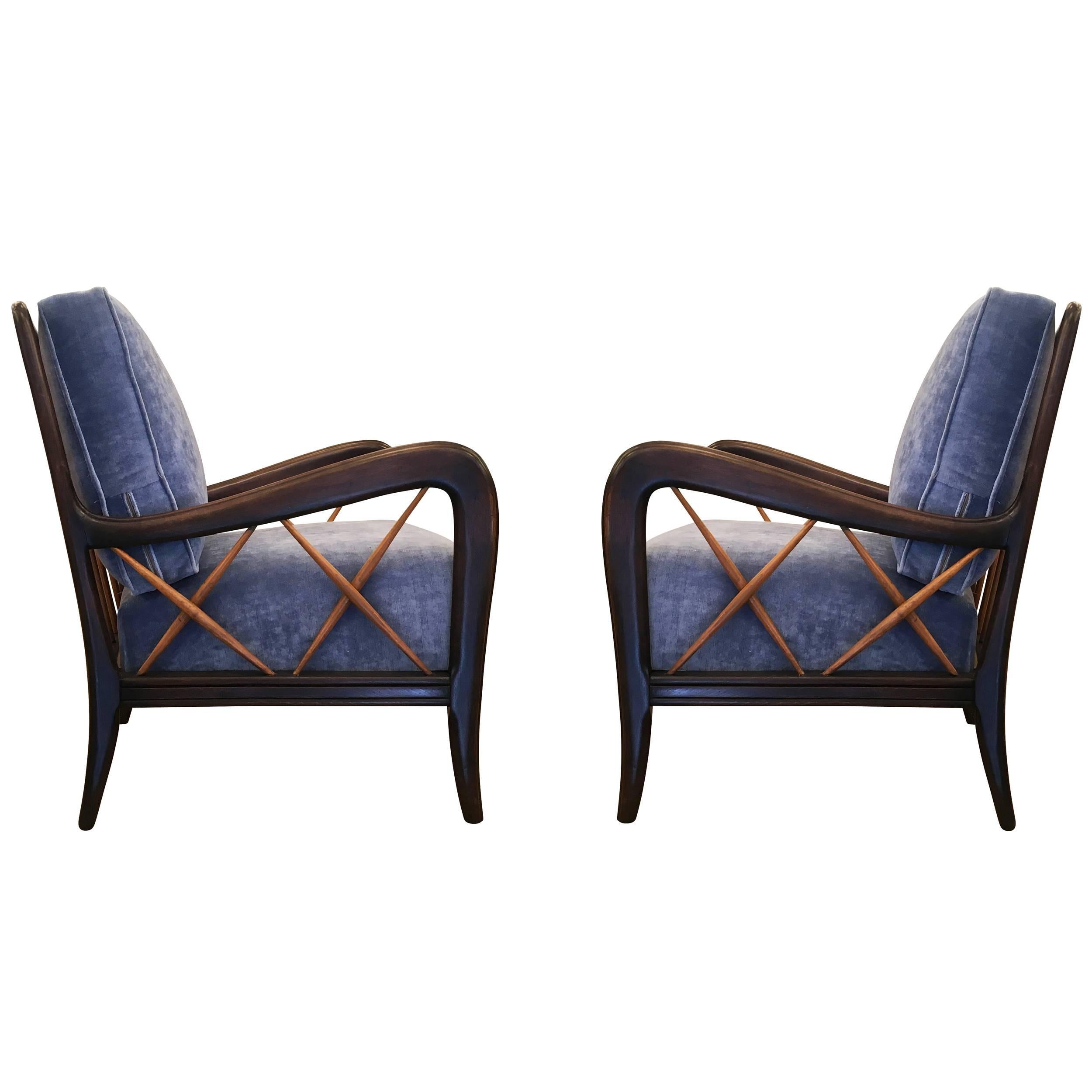 Sculptural Pair of Armchairs Attributed to Paolo Buffa, Italy, 1950s