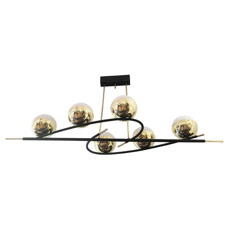 Stunning Elongated Mid Century Chandelier With Six Globes For Stunning Elongated Mid Century Chandelier With Six Globes For