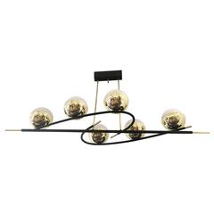 Stunning Elongated Mid-Century Chandelier with Six Globes 12