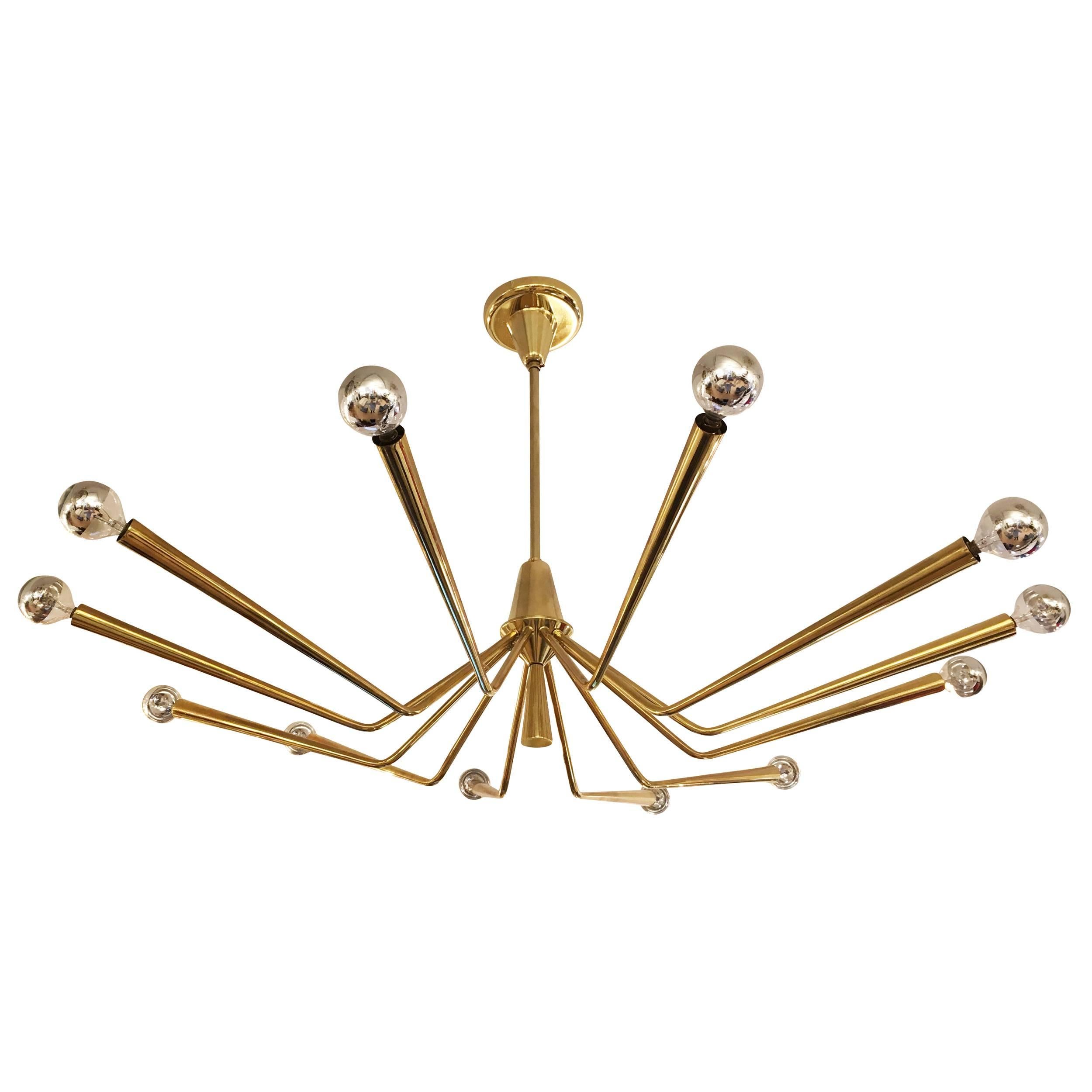 Large Brass Chandelier by Oscar Torlasco for Lumi