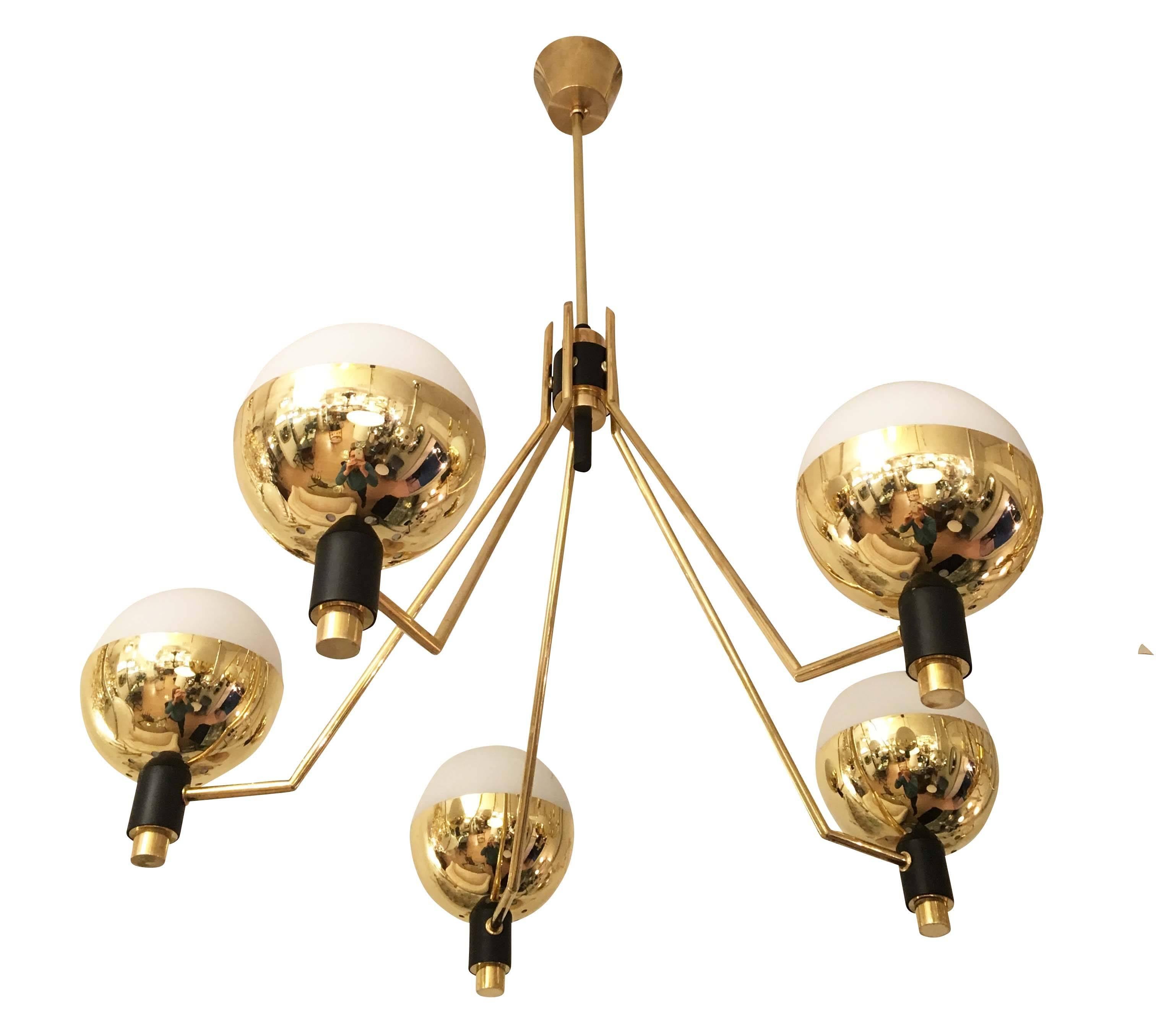 Five-Arm Chandelier Attributed to Stilnovo, Italy, 1960s