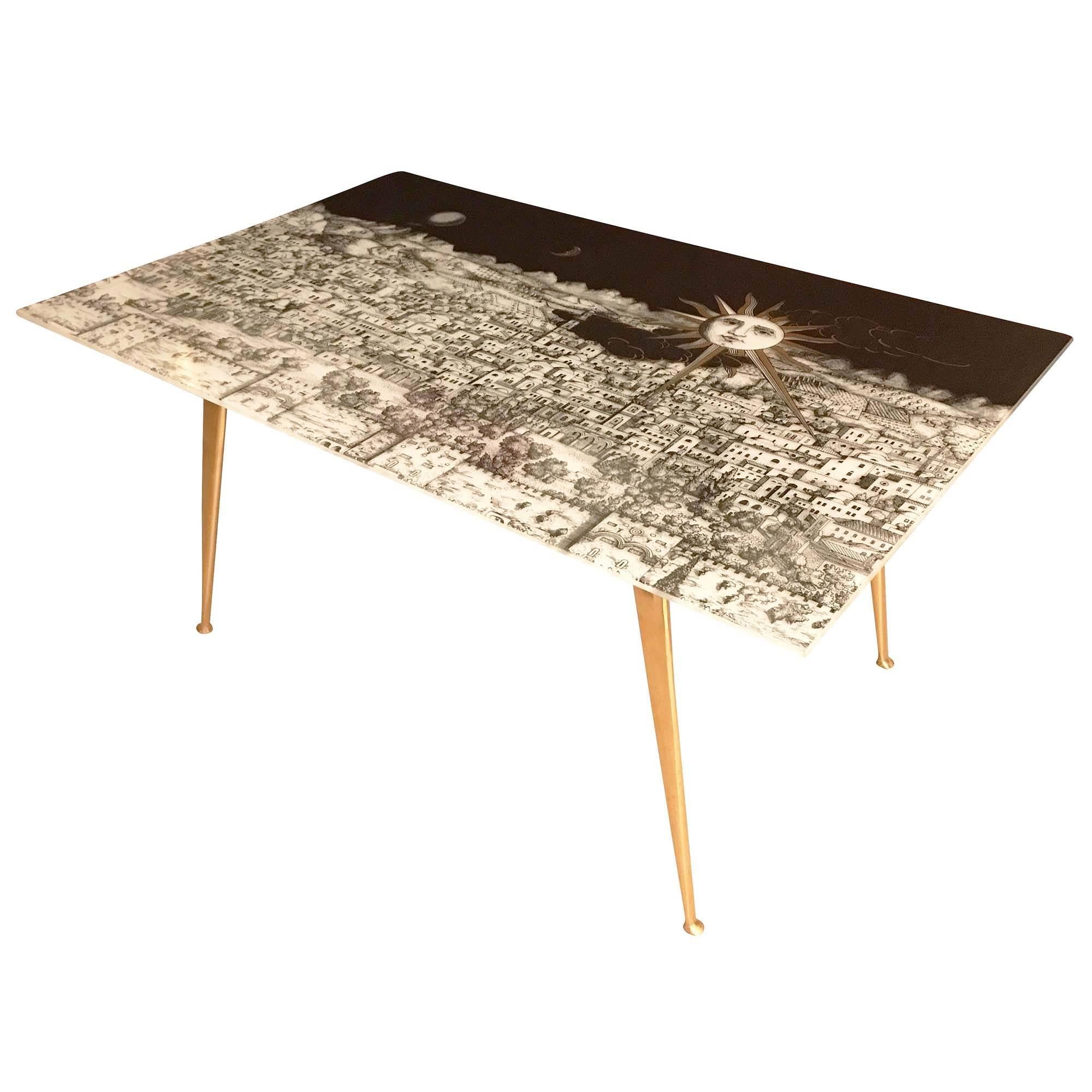 Fornasetti Glass and Brass Coffee Table