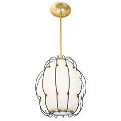 Caged Frosted Glass Pendant, Italy, 1960s