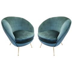 Pair of Round Italian Mid-Century Armchairs