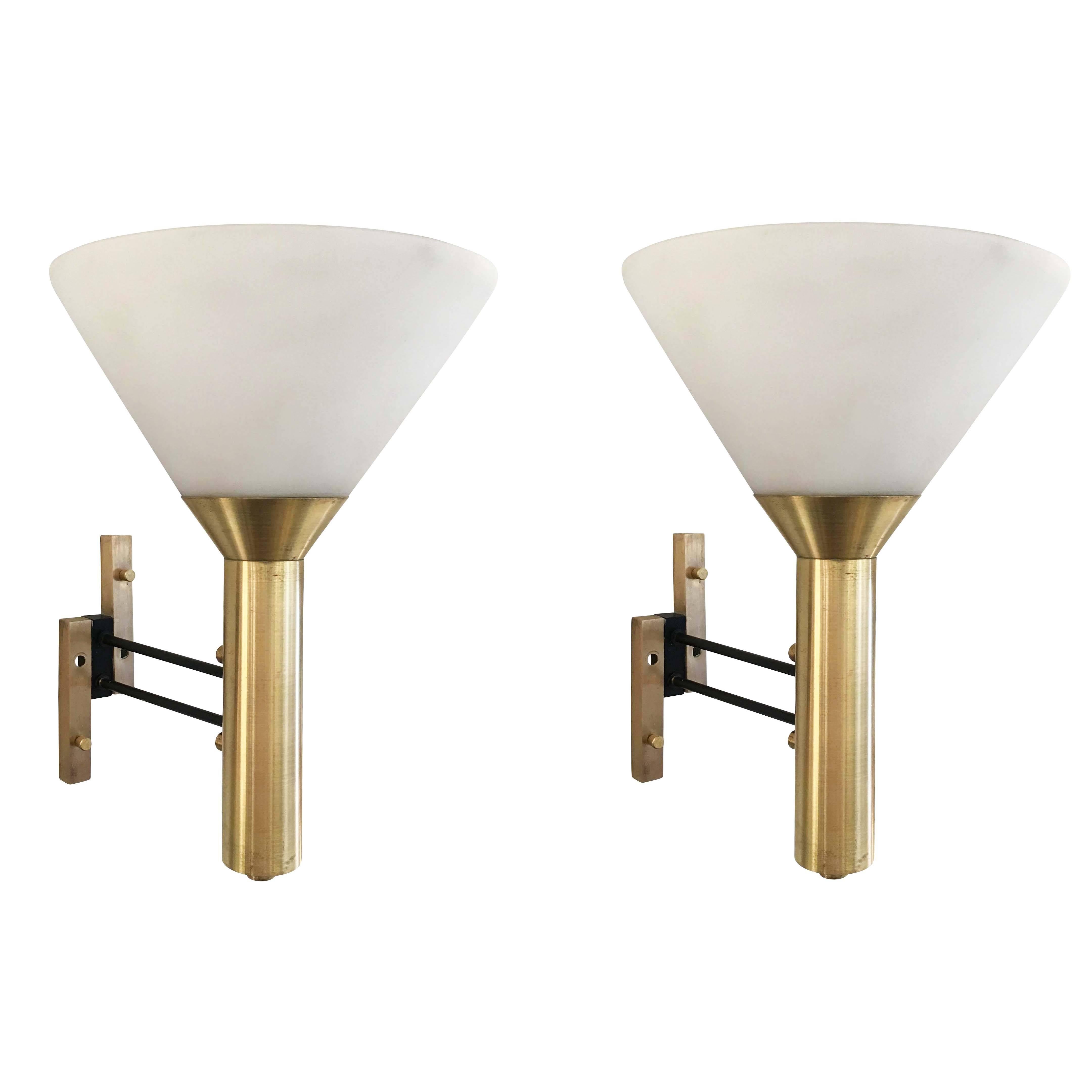 Pair of Stilnovo Funnel Sconces, Italy, 1960s