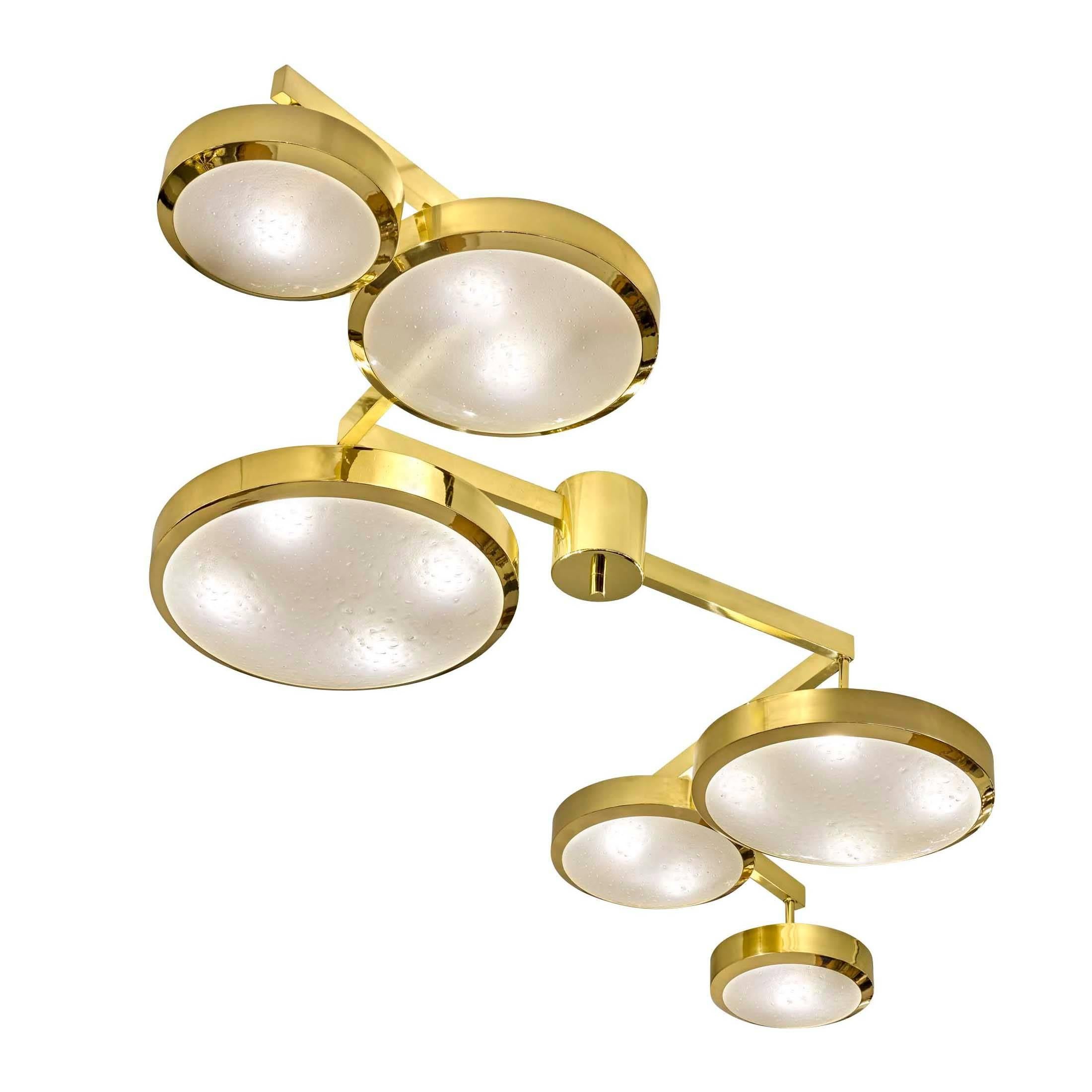 Geometria Sospesa Ceiling Light by Gaspare Asaro-Polished Brass Finish For Sale