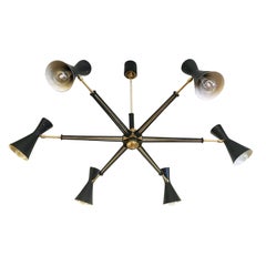 Vintage Articulating Black and Brass Chandelier, Italy, 1960s
