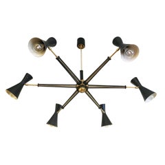 Articulating Black and Brass Chandelier, Italy, 1960s 11