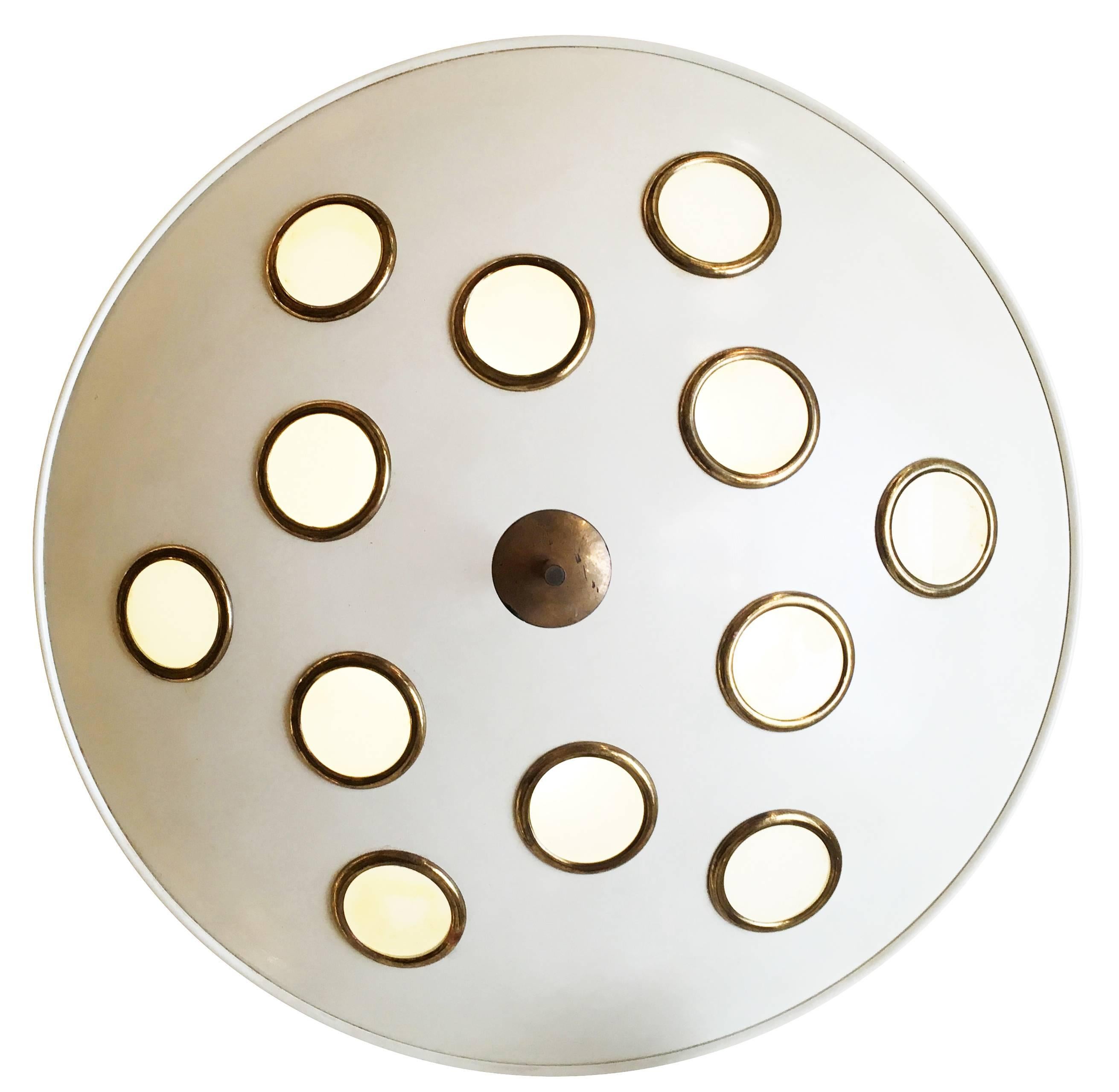 Mid-Century Modern Saucer Flush Mount Chandelier Attributed to Arredoluce, Italy, 1950s