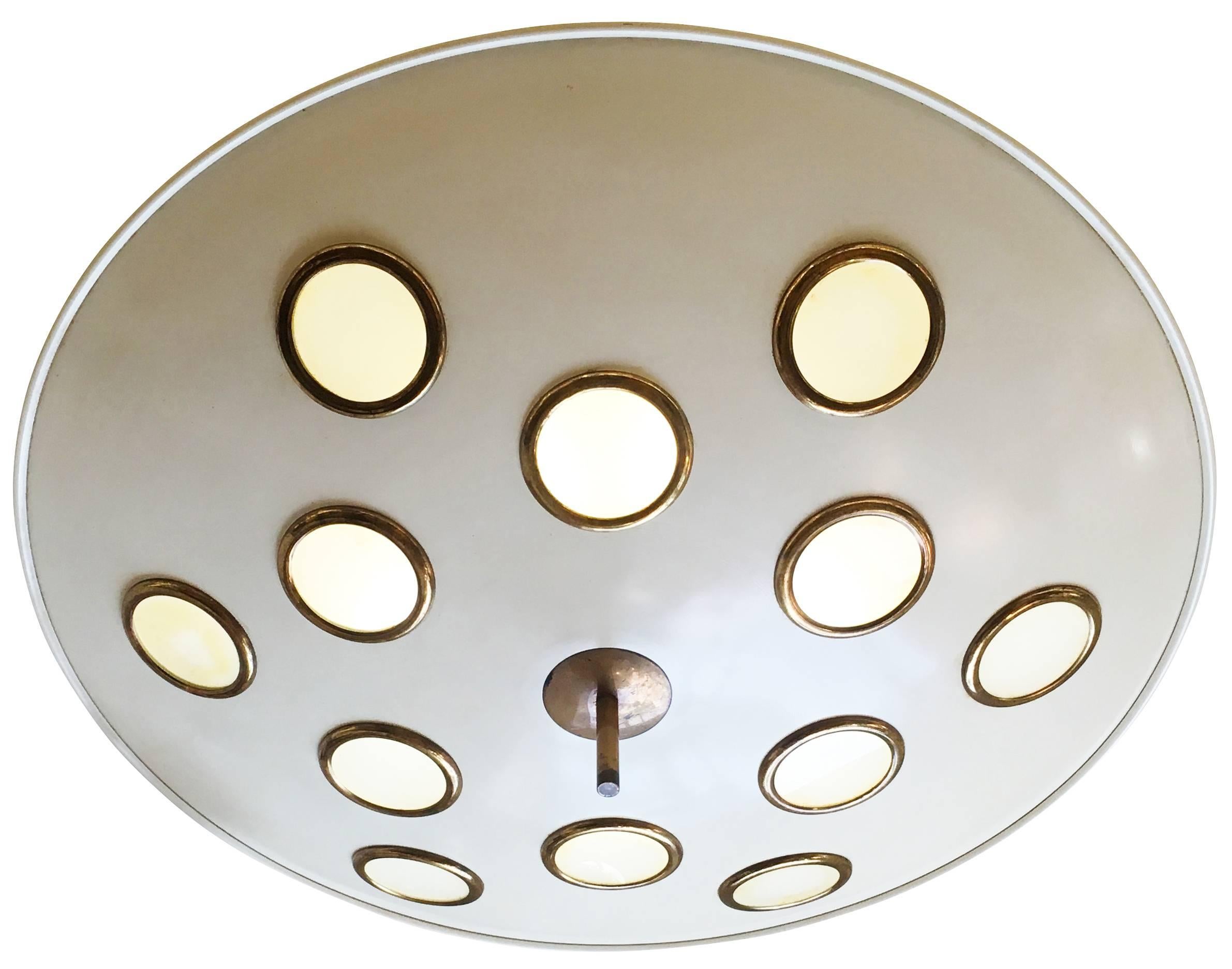 Italian Saucer Flush Mount Chandelier Attributed to Arredoluce, Italy, 1950s