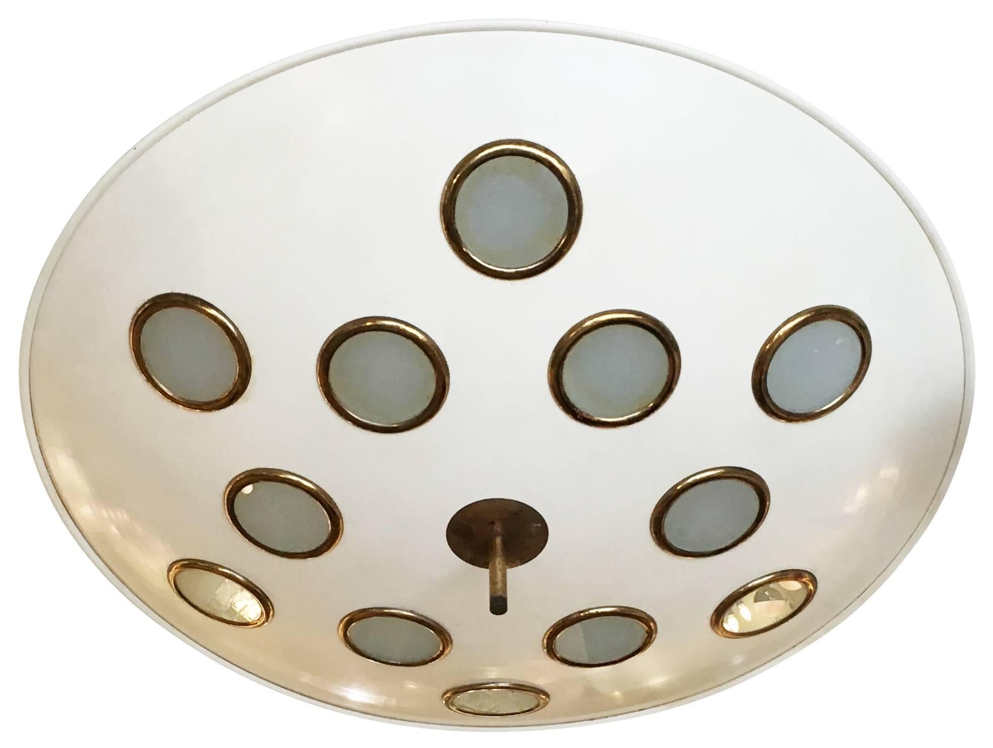 Saucer Flush Mount Chandelier Attributed to Arredoluce, Italy, 1950s In Good Condition In New York, NY