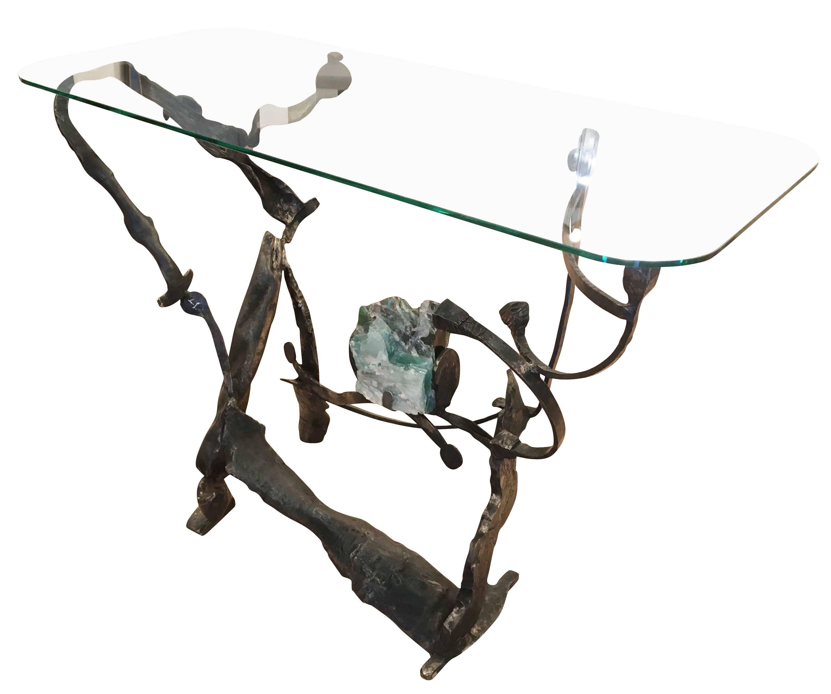 Brutalist Iron and Glass Console by Salvino Marsura, Italy, 1970s In Good Condition In New York, NY