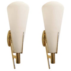 Pair of Brass and Glass Sconces Attributed to Stilnovo, Italy, 1960s
