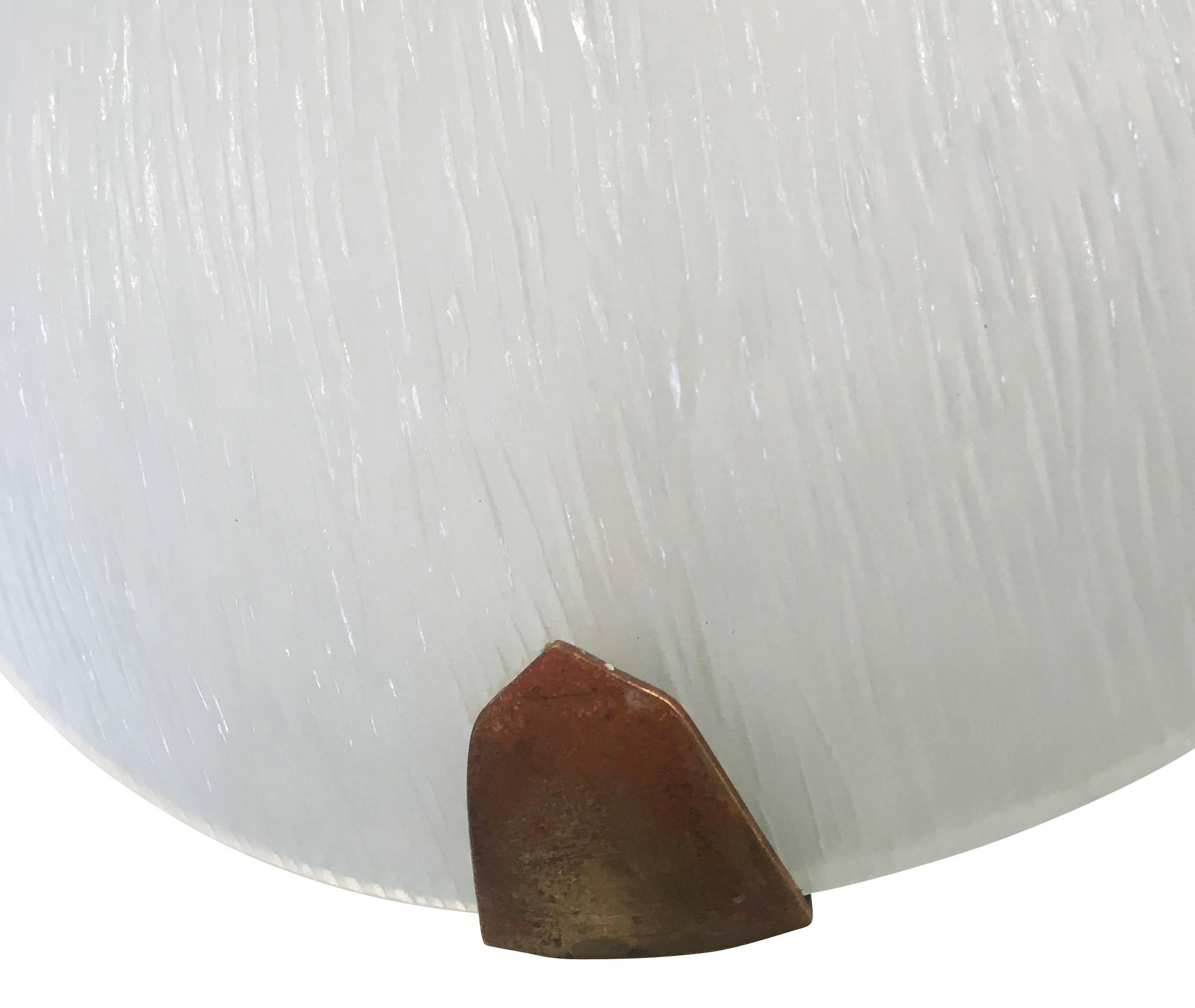 Textured Glass Fontana Arte Pendant, Italy, 1960s In Excellent Condition In New York, NY