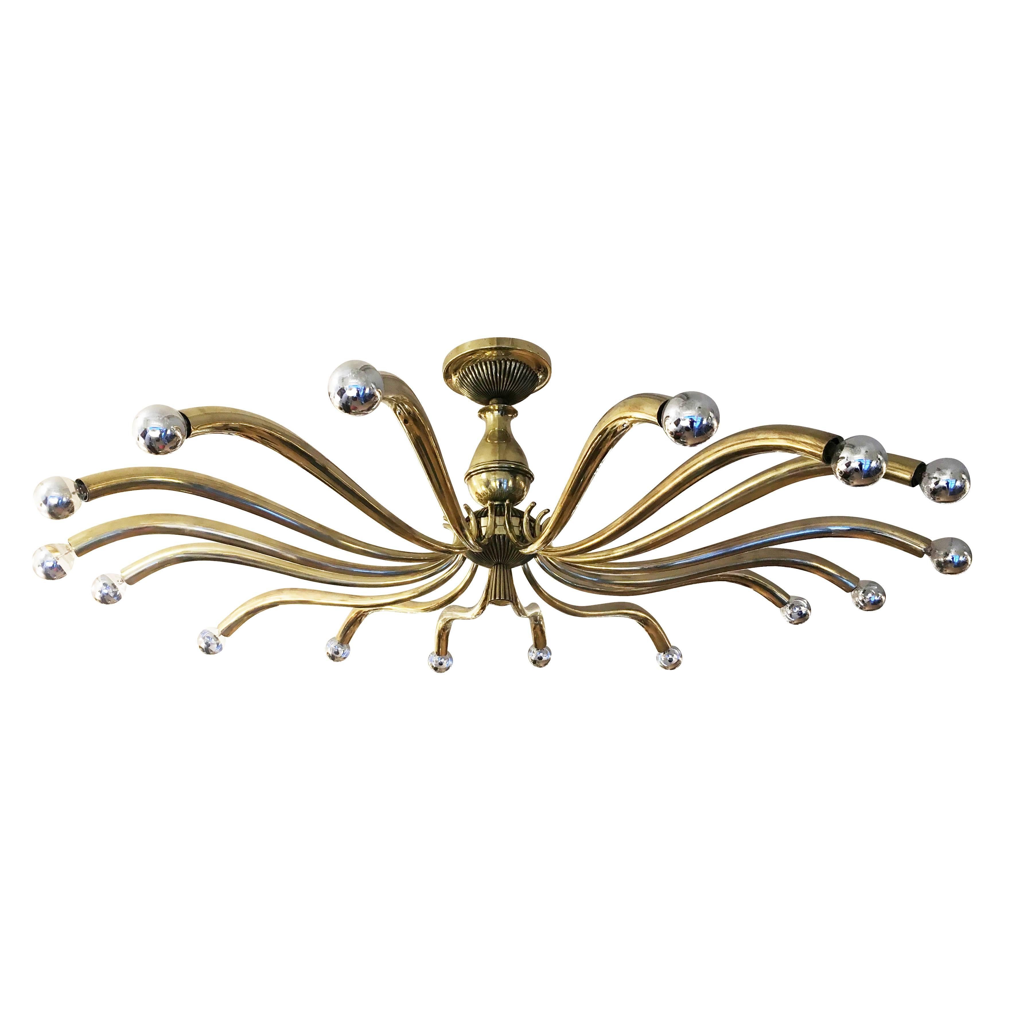 Large Brass Chandelier Attributed to Guglielmo Ulrich