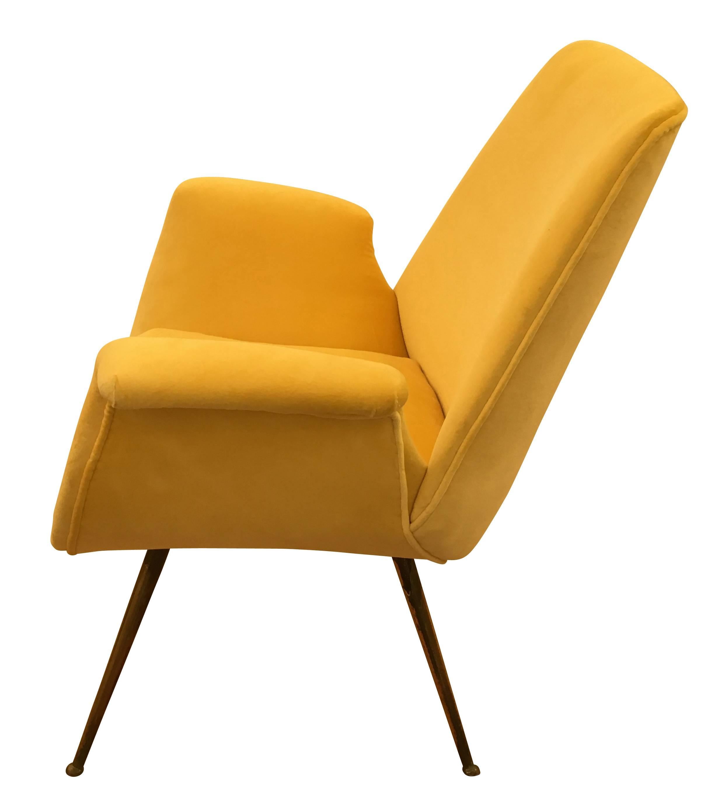 Italian Pair of Canary Velvet Armchairs, Italy, 1960s