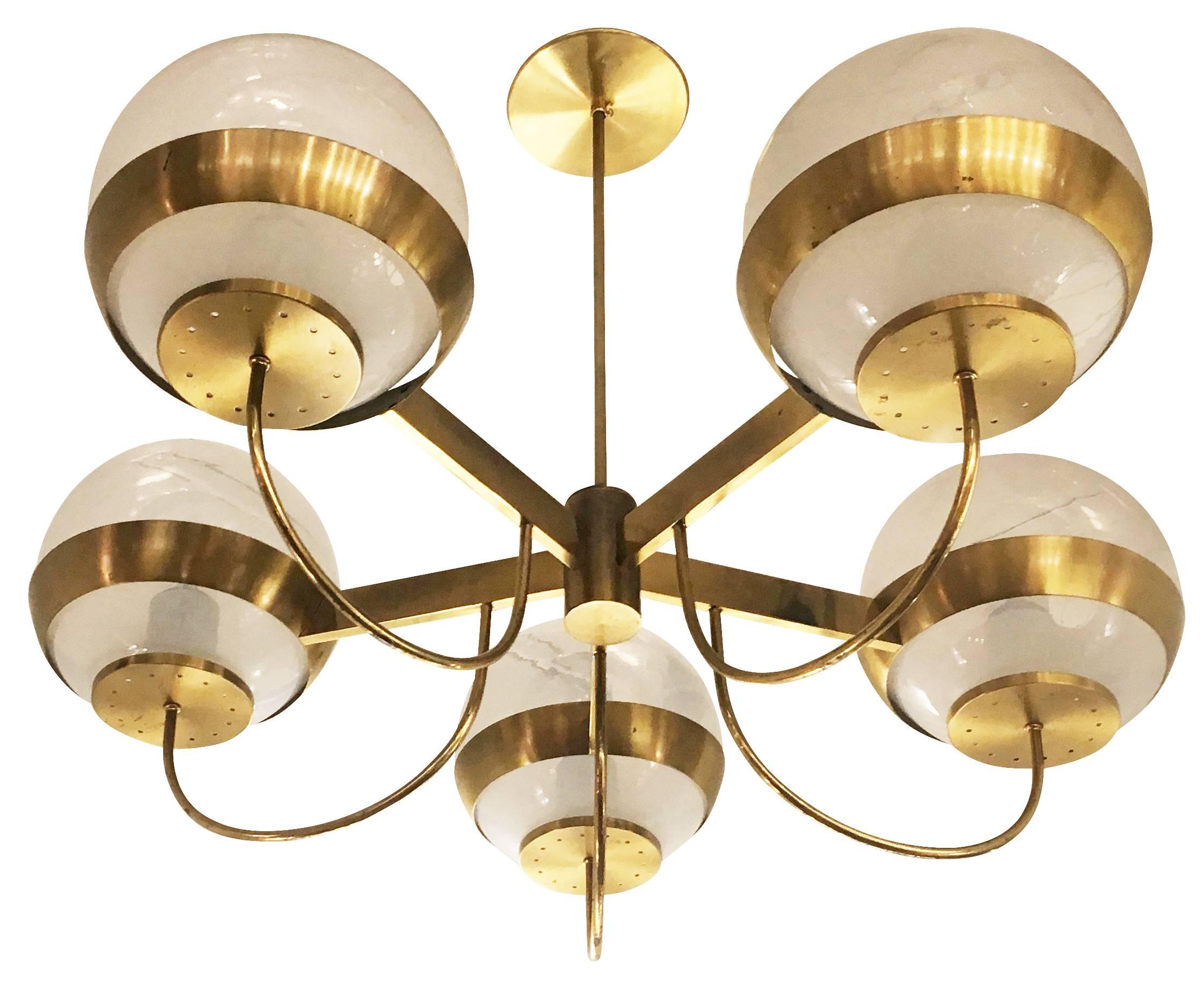 Brass Chandelier by Lamperti, Italy, 1960s In Good Condition In New York, NY