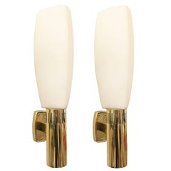 Large Brass and Glass Stilnovo Sconces, Italy, 1960s