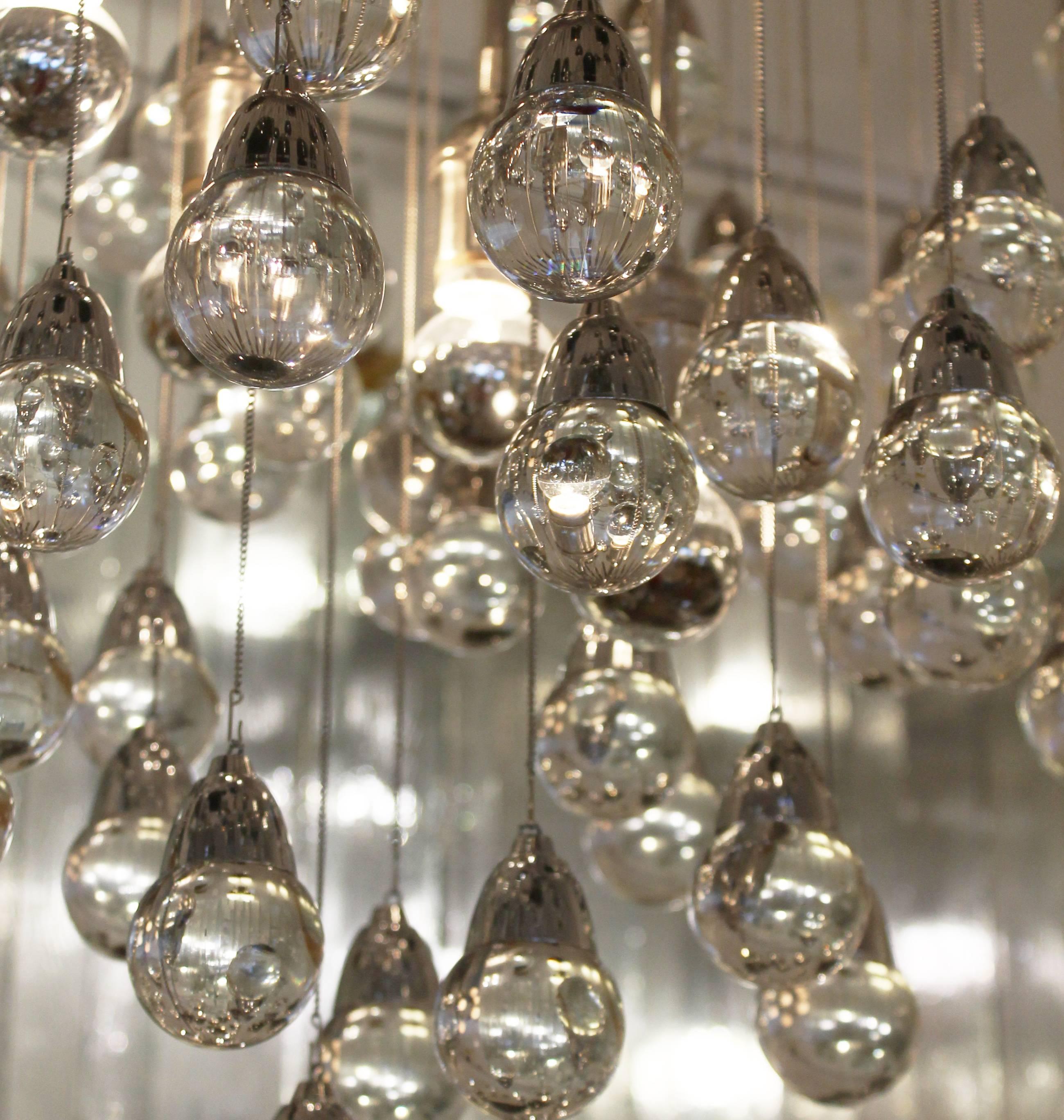 Late 20th Century Flush Mount Chandelier by Zero Quattro with Glass Spheres