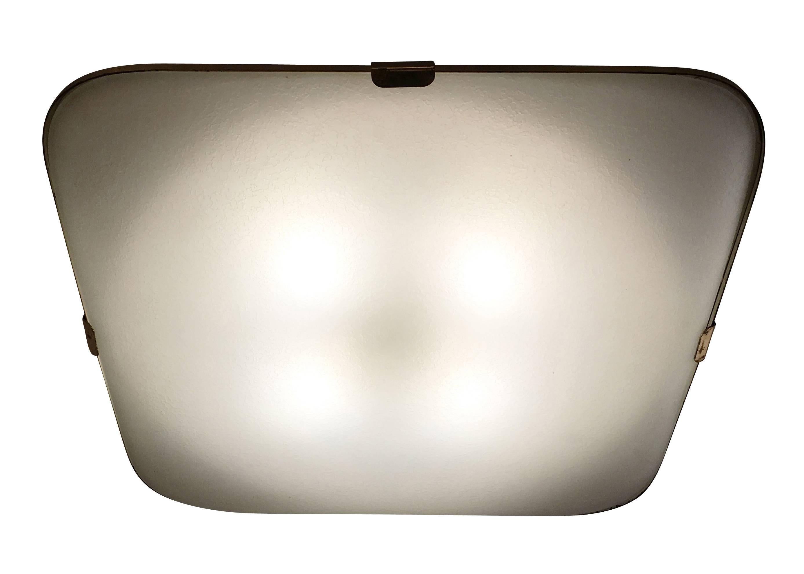 Large Frosted Glass Fontana Arte Flush Mount Model 1486/1 In Good Condition In New York, NY