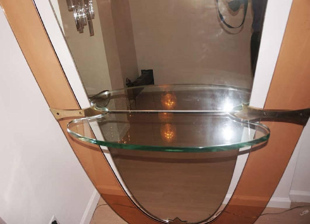 Italian Large Cristal Art Mirror and Console, Italy, 1950s