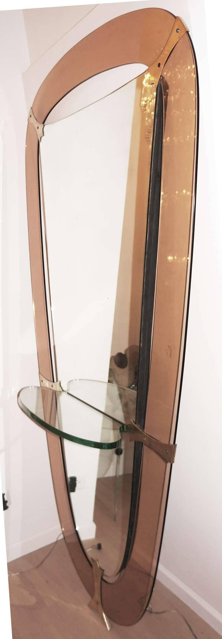 Mid-Century Modern Large Cristal Art Mirror and Console, Italy, 1950s
