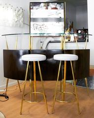 Posh Mahogany Bar Counter, Cupboard and Stool Set, Italy, 1950s