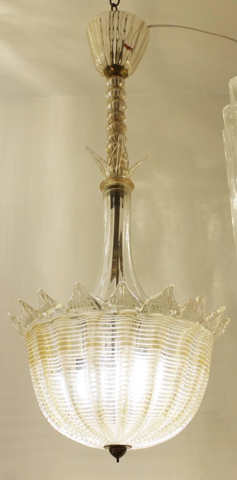 Mid-Century Modern Gold Tone Seguso Glass Pendant, Italy, 1950s