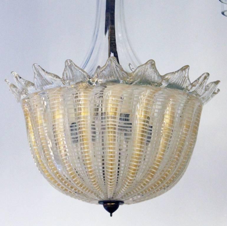 Italian Gold Tone Seguso Glass Pendant, Italy, 1950s