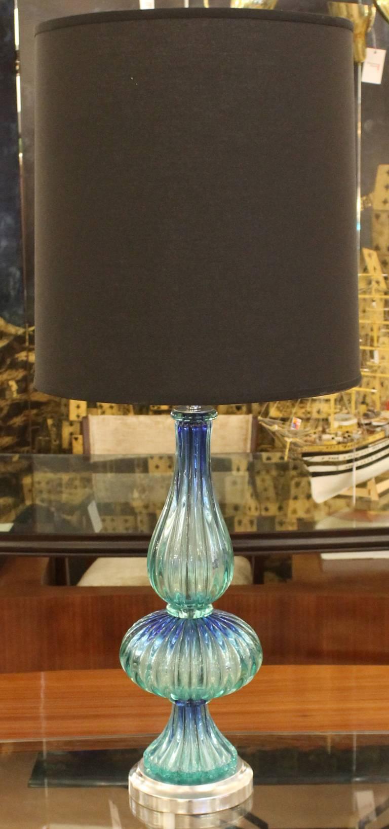 Italian Aqua Murano Glass Table Lamp, Italy, 1960s