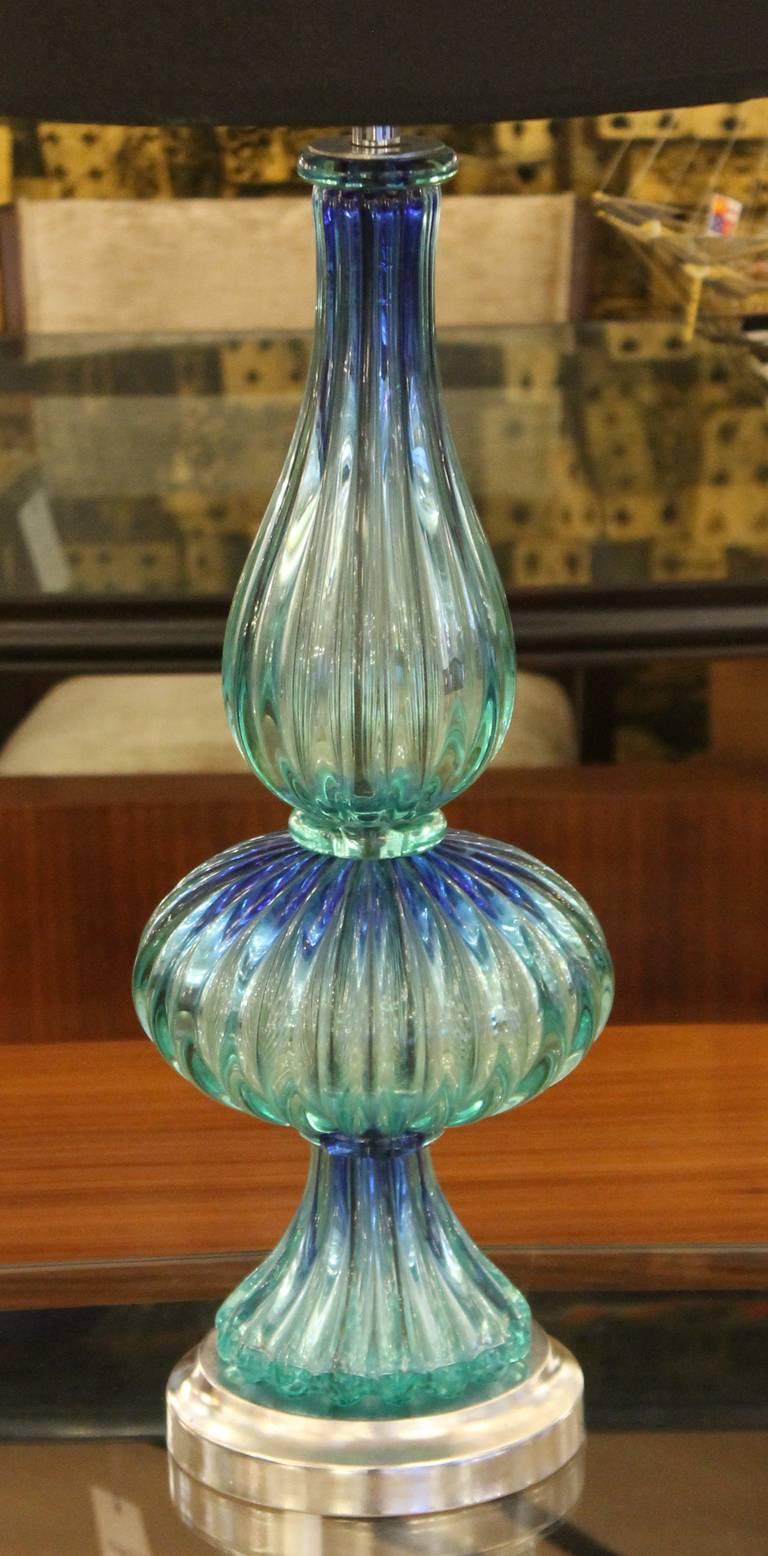 Mid-Century Modern Aqua Murano Glass Table Lamp, Italy, 1960s