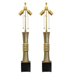 Sculptural Brass and Marble Table Lamps, Italy, 1960s