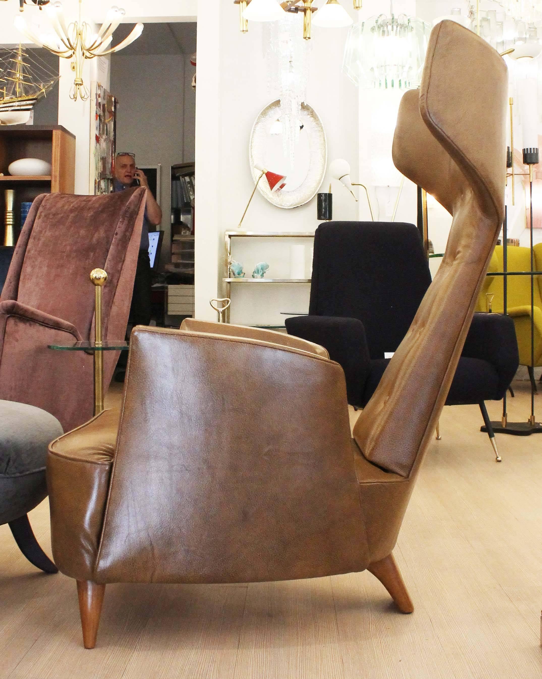 Italian Sculptural Mid-Century Style Leather Armchair