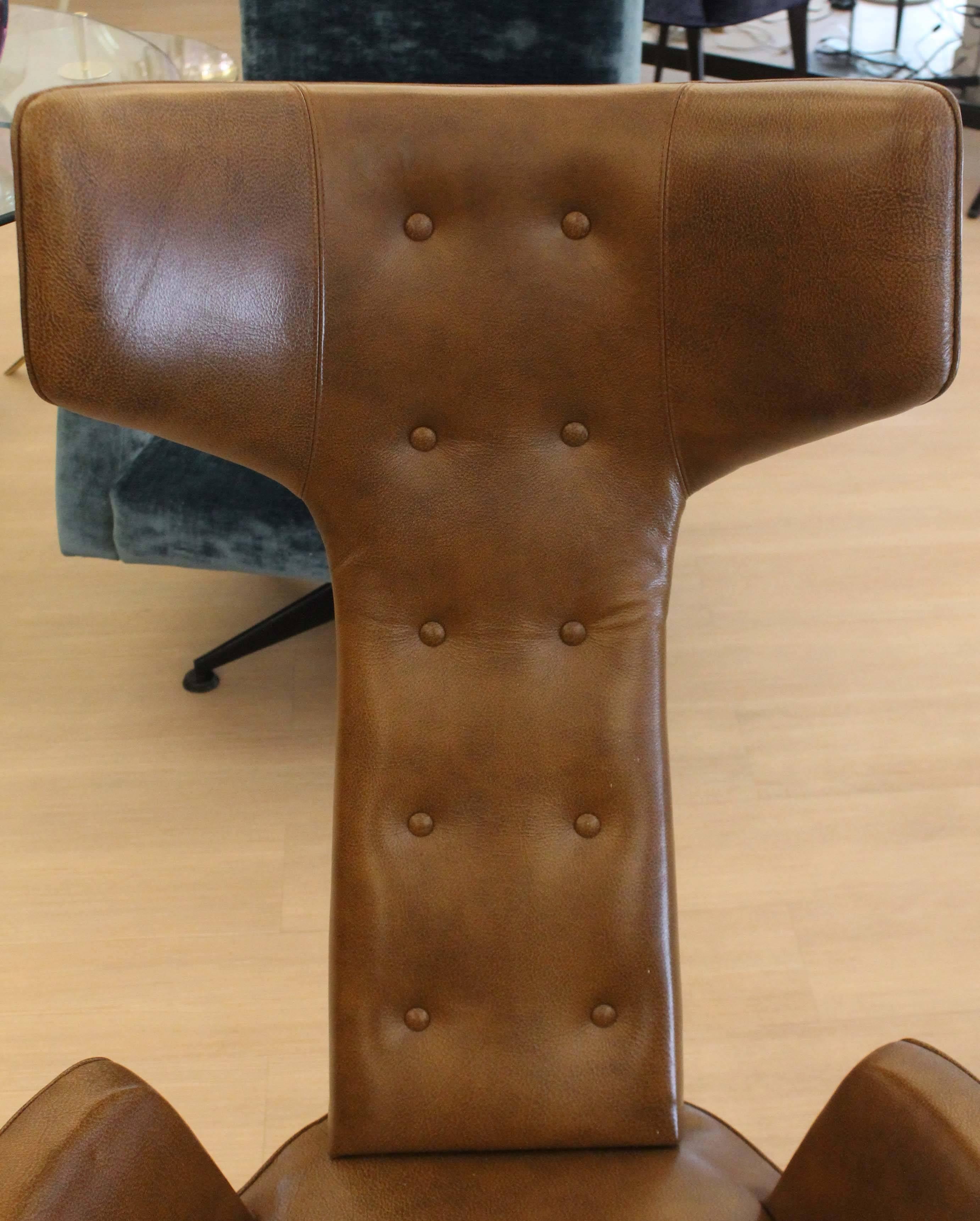 Contemporary Sculptural Mid-Century Style Leather Armchair