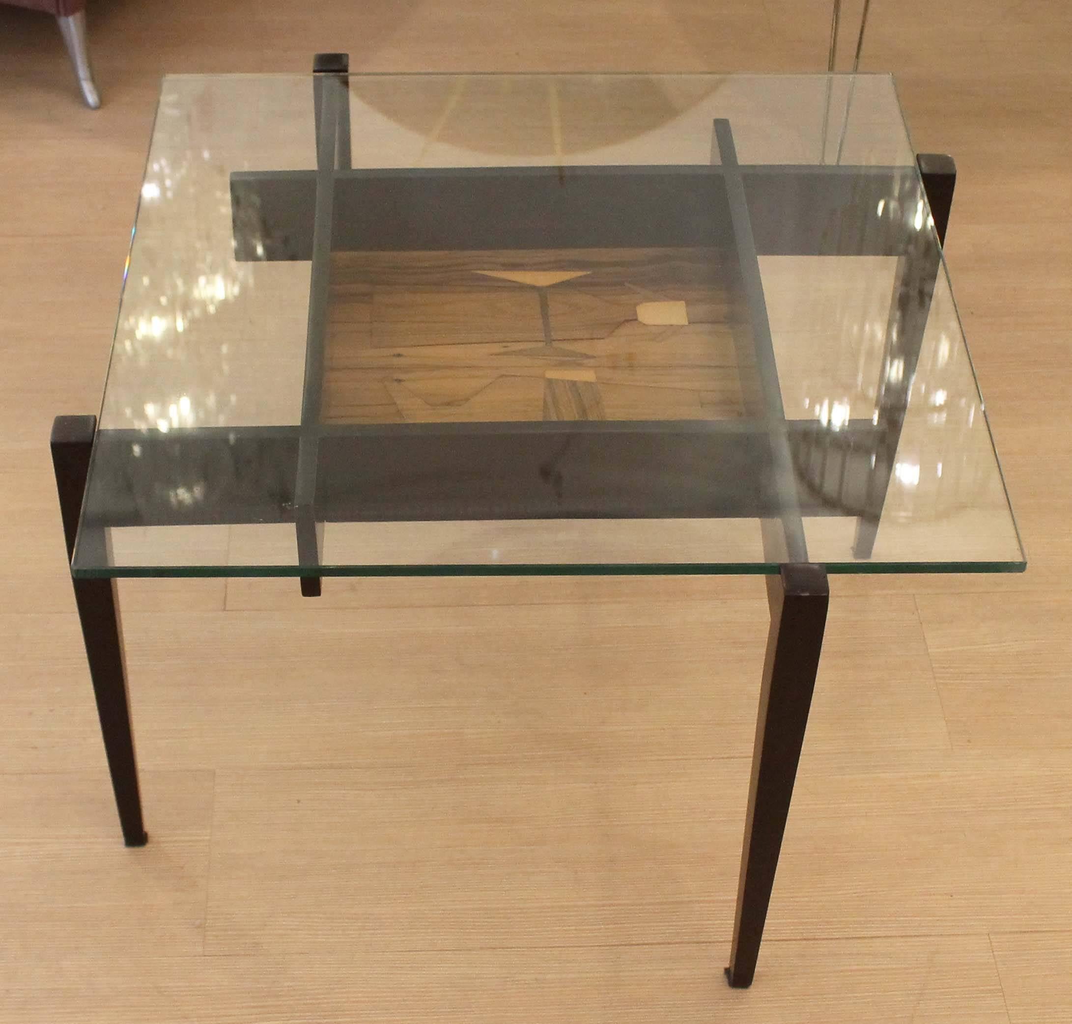 Mid-Century Modern Square Coffee or Side Table with Center Etching, Italy, 1950s