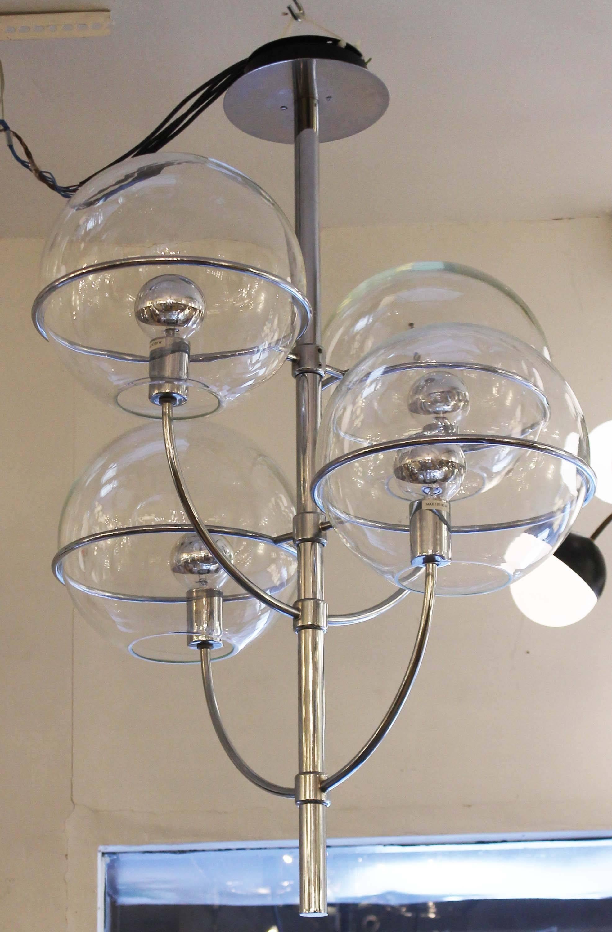 Large O-Luce Four Globe Chandelier, Italy, 1980s In Good Condition In New York, NY