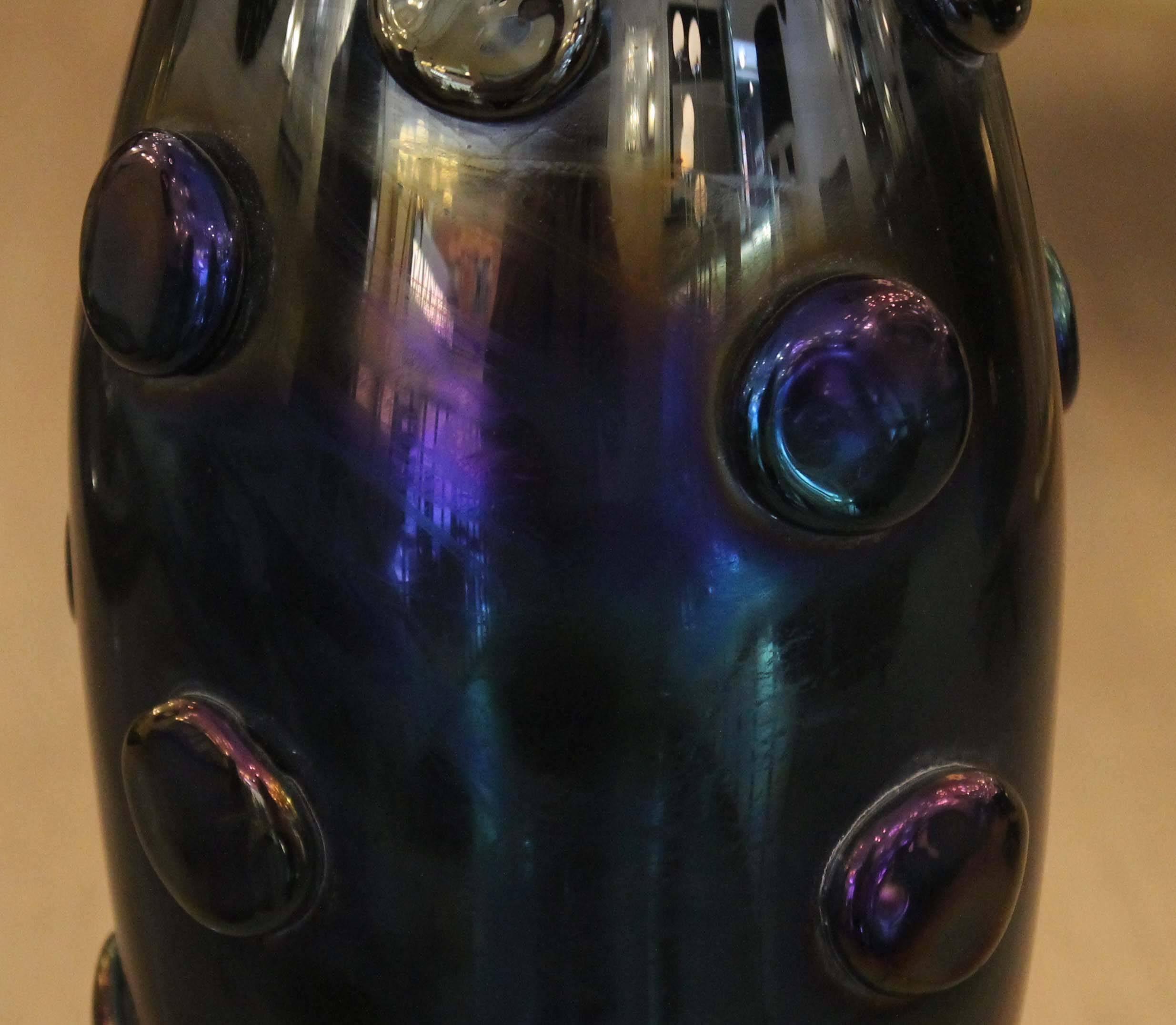 Modern Studded Iridescent Murano Glass Vase For Sale