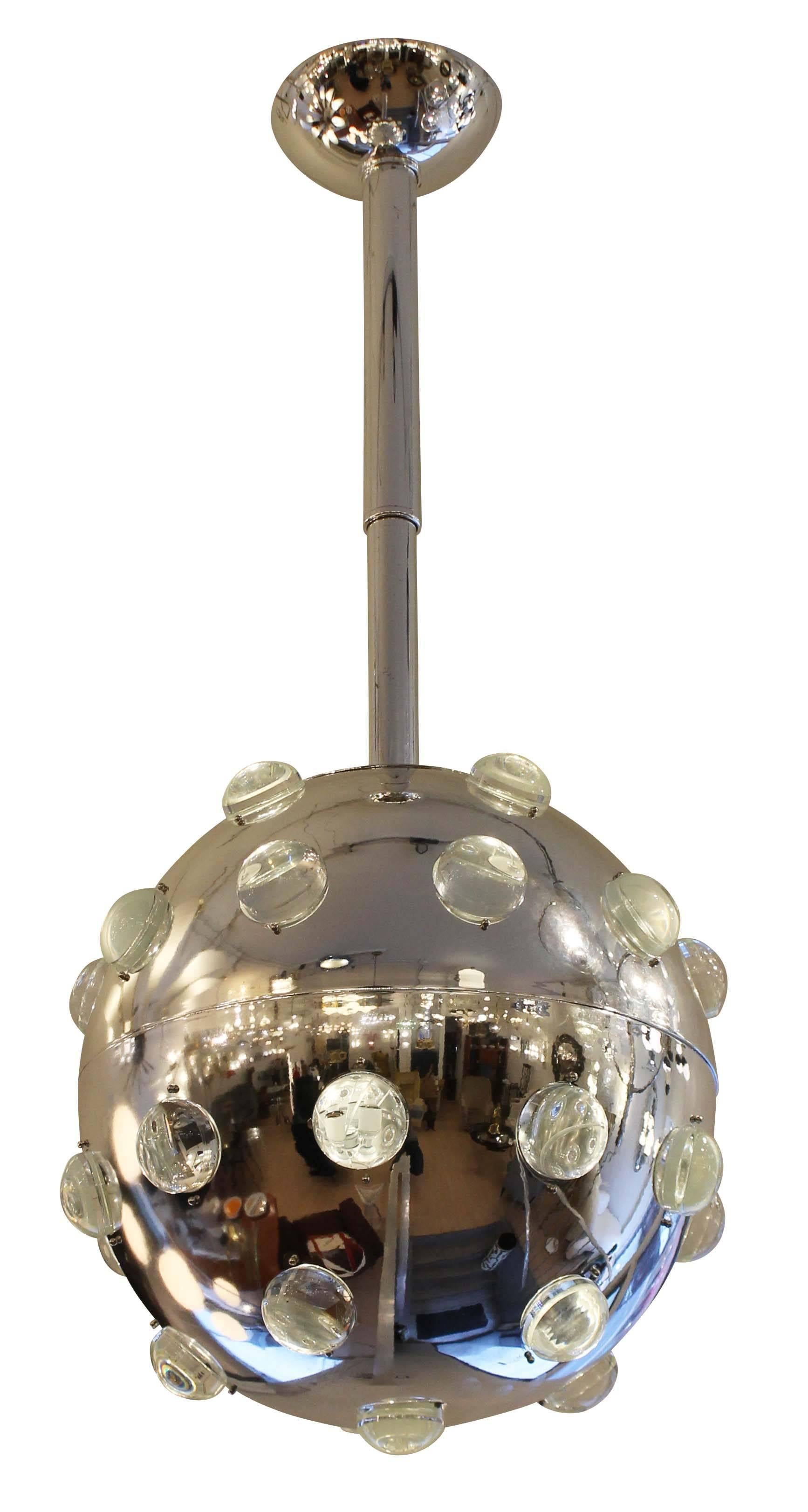 Mid-Century Modern Large Chrome Pendant with Glass Studs, Italy, 1970s