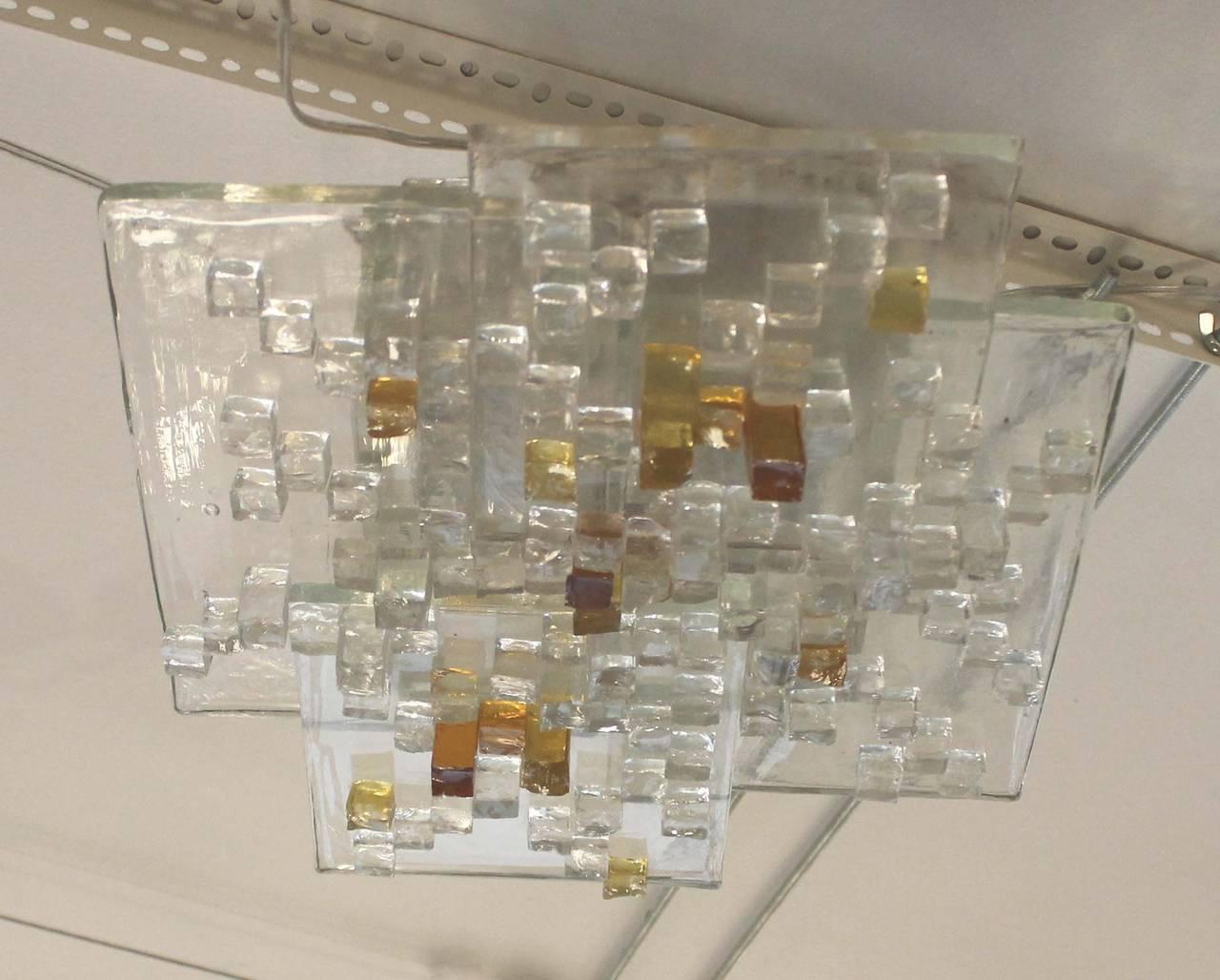 Glass Ceiling Light by Poliarte, Italy, 1960s-1970s In Excellent Condition In New York, NY