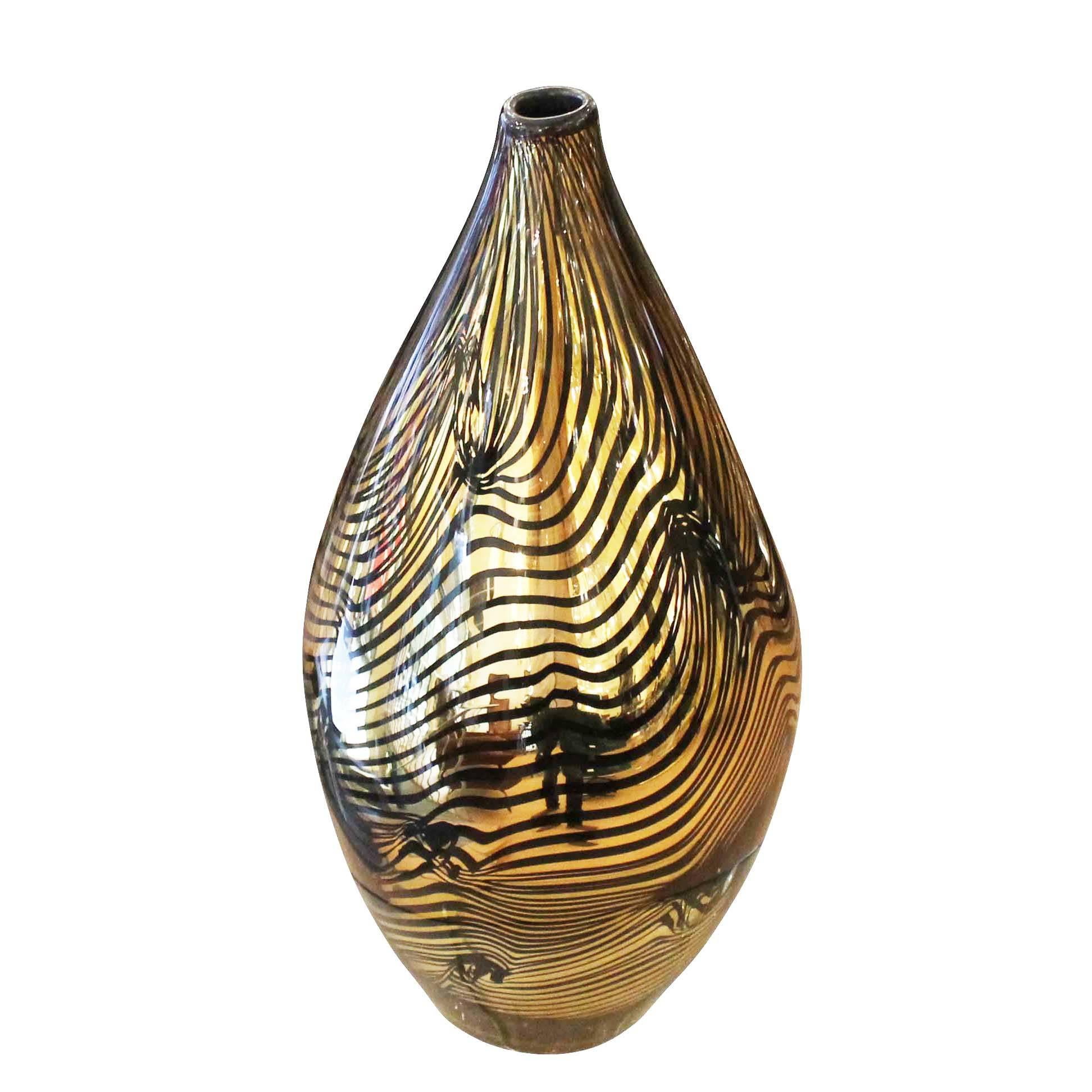 Modern Set of Three Golden Murano Vases