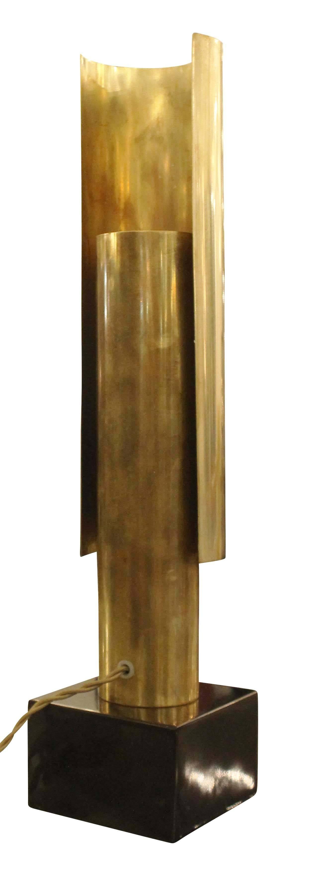 Mid-Century Modern Sleek Pair of Brass Table Lamps by Banci